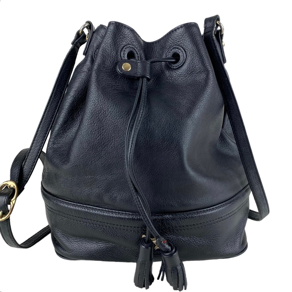 Emma Fox Black Leather Bucket Shoulder Crossbody Bag Whitney Large